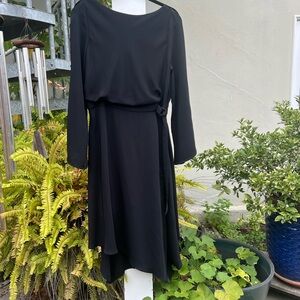 NWOT-Beautiful black silk open back midi dress. Great for semi formal-holidays